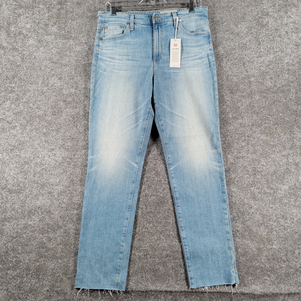 NWT AG Adriano Goldschmied Straight Jeans Womens 31R Blue Denim Modern Raw-Hem